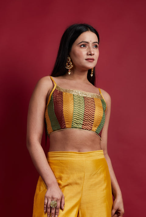 Shop Spaghetti Blouse in Multi-Colored Zari Weave | Vinusto