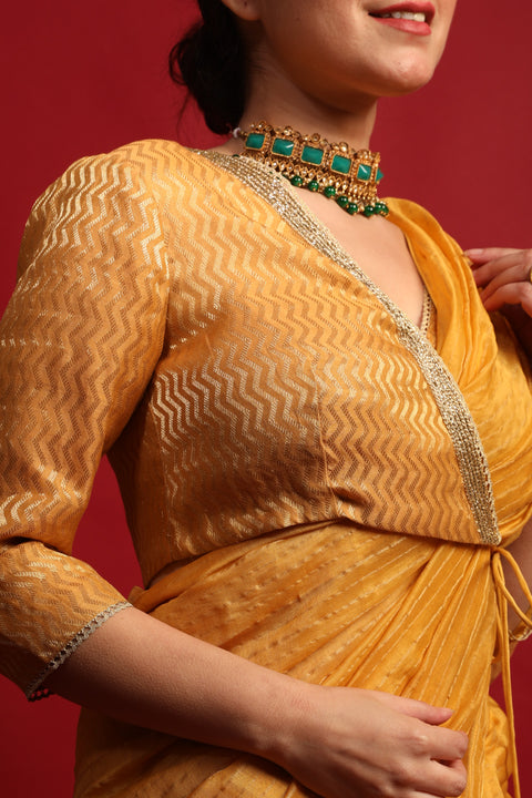 Order Embroidered Wrap Blouse in Turmeric Yellow Chanderi Handloom | Vinusto