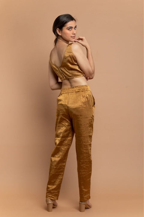 Luxury Gold Zari Straight Pants | Vinusto