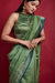 Olive Green & Gold Stripes Saree in Chanderi Handloom