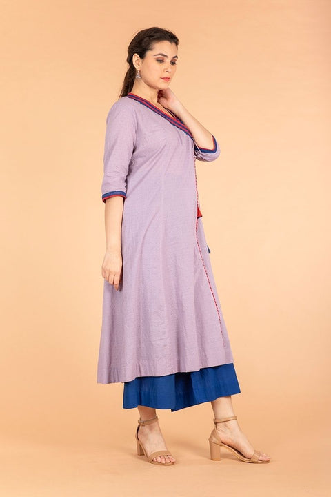 Angarakha Kurta in Lilac Textured Cotton with Cobalt Blue Trims