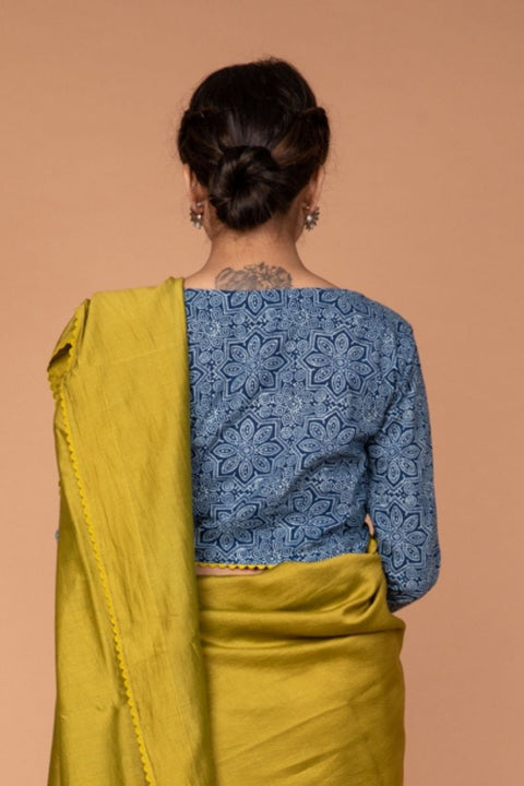 Luxury Cotton Hand Block Printed Blouse in Indigo | Vinusto