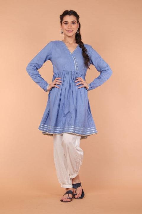 Shop Cotton Suit Set with Gota Details in Oxford Blue & White – Set of 2

