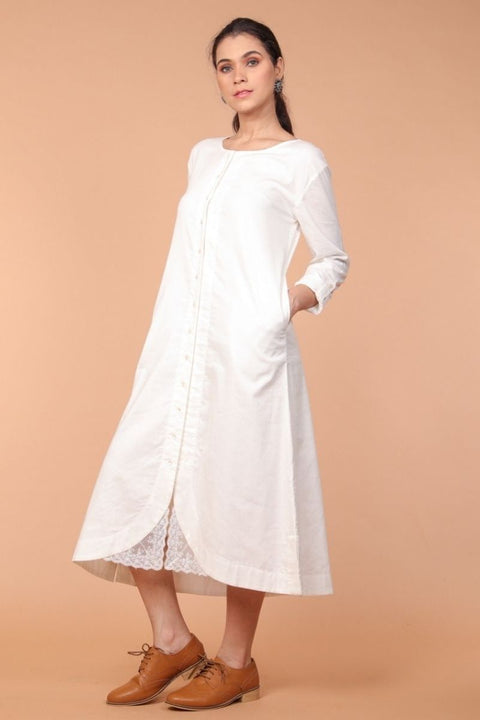 Shop A-Line Shirt Dress in White Cotton | Vinusto