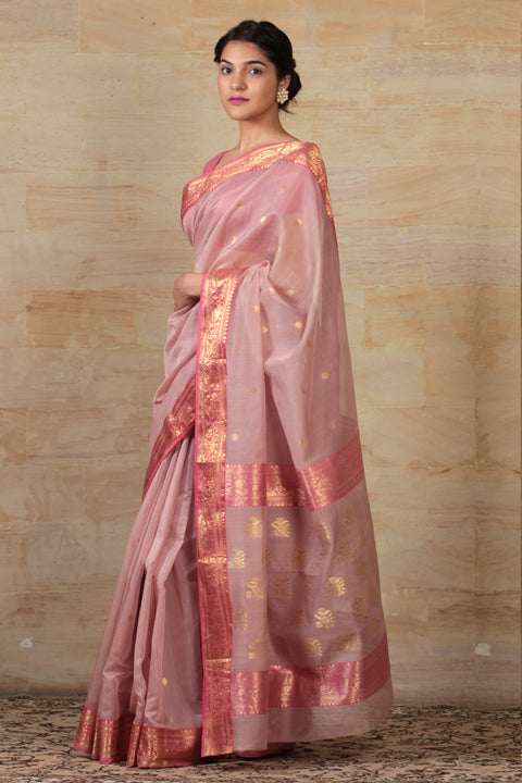 Shop Chanderi Mercerized Silk Saree in Mauve & Pink – Vinusto

