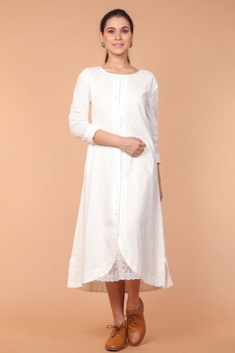 Buy A-Line Shirt Dress in White Cotton | Vinusto