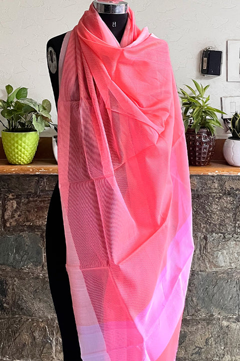 Luxury Salmon Pink Chanderi Handloom Dupatta | Vinusto