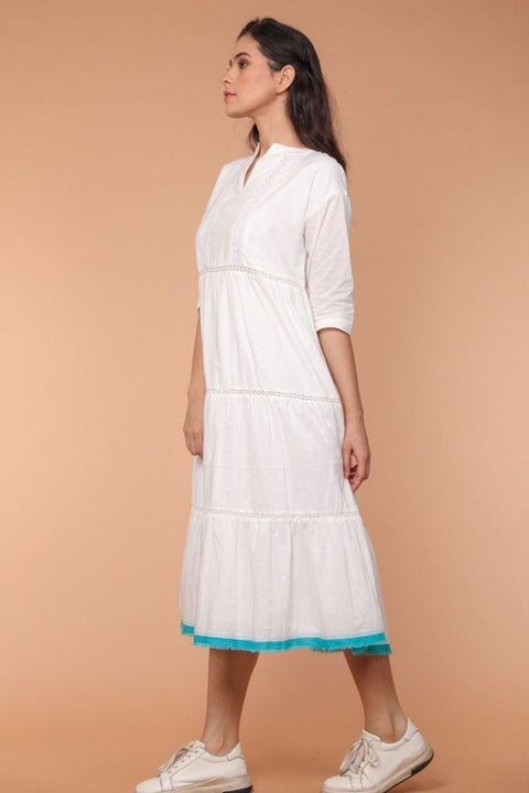 Order Cotton Tier Dress with Lace in White | Vinusto