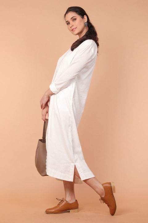 Order A-Line Shirt Dress in White Cotton | Vinusto