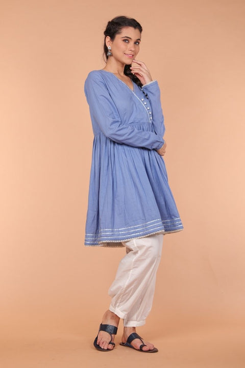 Order Cotton Suit Set with Gota Details in Oxford Blue & White – Set of 2

