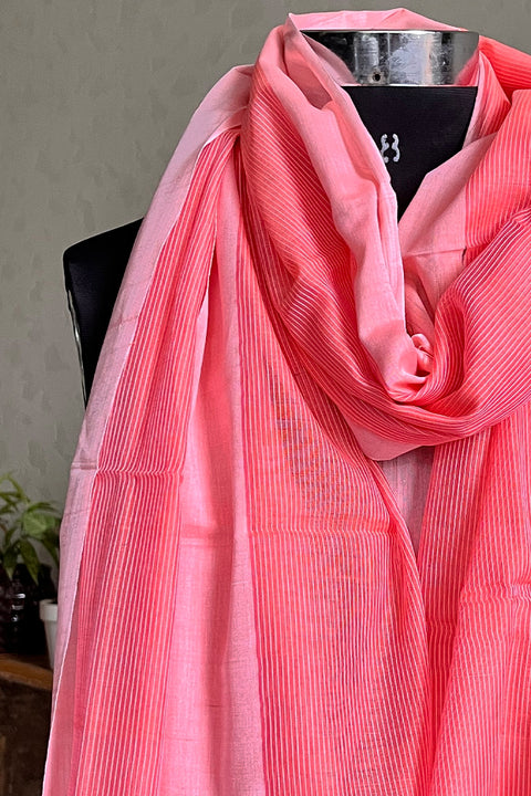 Premium Salmon Pink Chanderi Handloom Dupatta | Vinusto