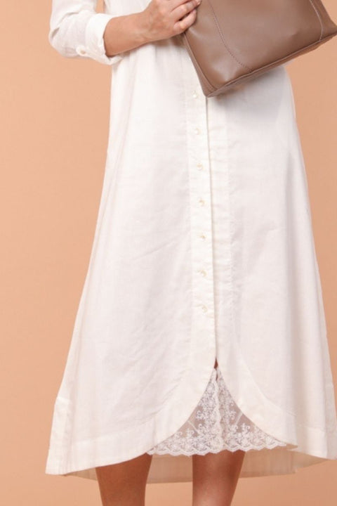 Luxury A-Line Shirt Dress in White Cotton | Vinusto