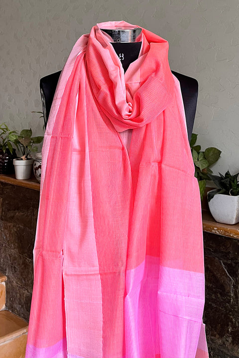 Buy Salmon Pink Chanderi Handloom Dupatta | Vinusto
