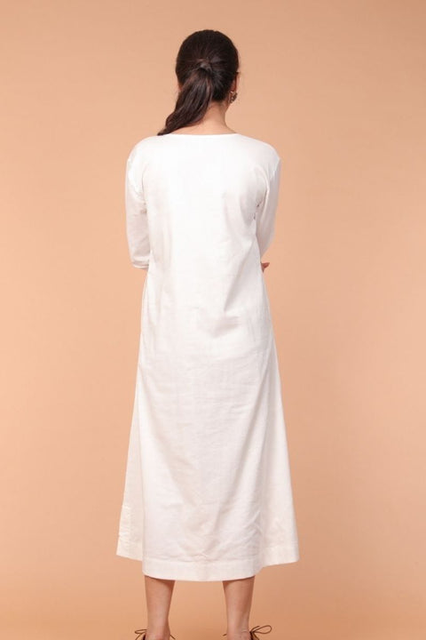 Premium A-Line Shirt Dress in White Cotton | Vinusto