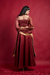Maroon & Gold Chanderi Handloom Lehanga Set, Stripe Dupatta with Fringe Lace (Set of 3)