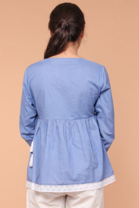 Angarakha Top in Oxford Blue Cotton