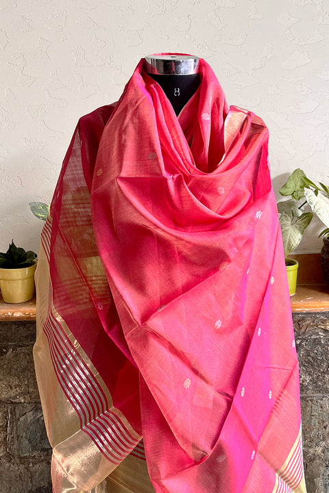 Buy Rose Pink Chanderi Handloom Dupatta | Vinusto