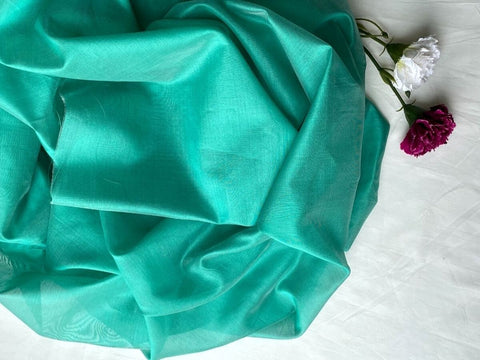 Order Handwoven Chanderi Fabric In Aqua Green - By Vinusto