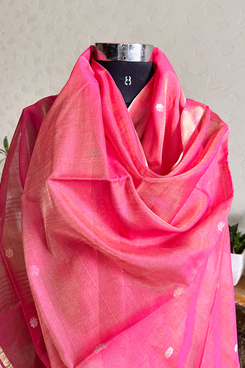 Shop Rose Pink Chanderi Handloom Dupatta | Vinusto