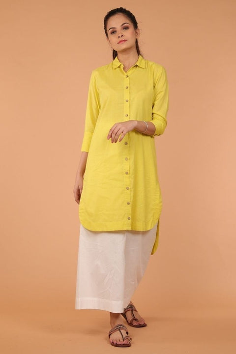 Shop Yellow High-Low Shirt Kurta & White Loose Fit Palazzo - Set of 2 | Vinusto