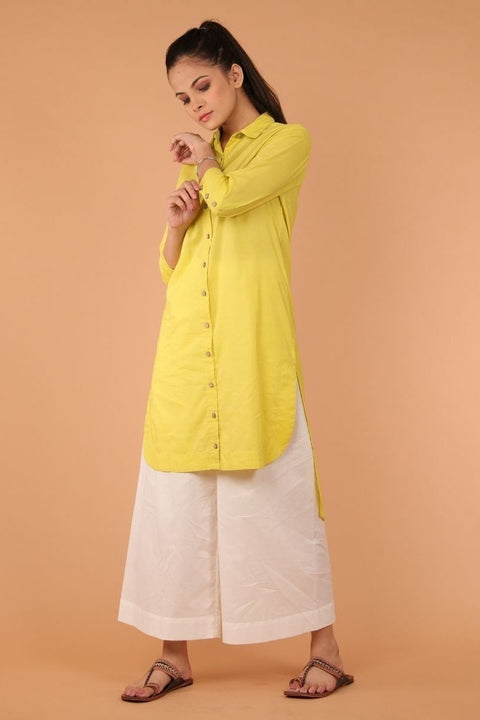 Buy Yellow High-Low Shirt Kurta & White Loose Fit Palazzo - Set of 2 | Vinusto