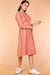 Pleated Shift Dress in Coral Handloom Cotton