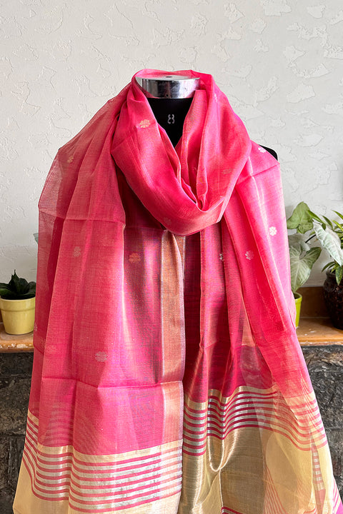 Luxury Rose Pink Chanderi Handloom Dupatta | Vinusto