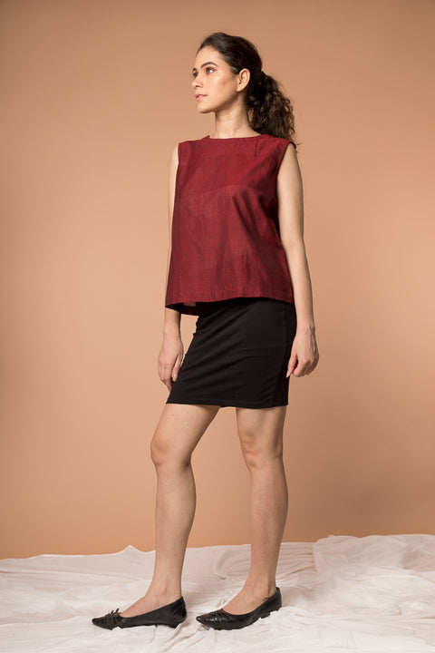 Order Boxy Top in Maroon Handwoven Sambalpur Cotton | Vinusto