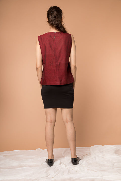 Premium Boxy Top in Maroon Handwoven Sambalpur Cotton | Vinusto