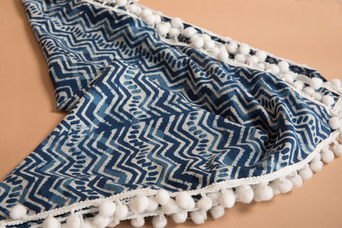 Block printed scarf with tassels