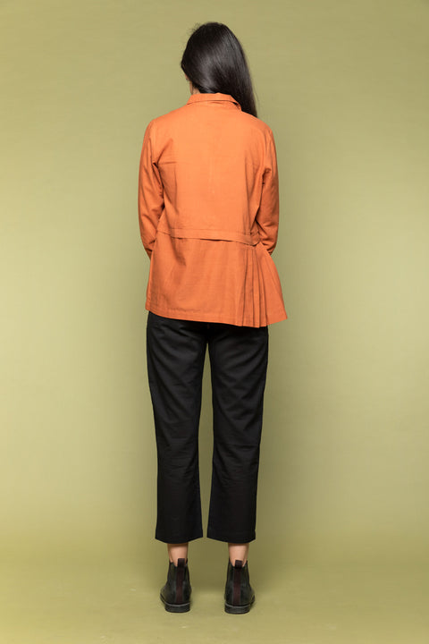 Luxury Terracotta Brown Pleated Shirt with Straight Fit Black Cotton Pants (Set of 2) | Vinusto