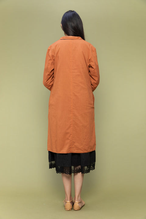 Handcraft Black Textured Cotton Dress with Lace Reversible Jacket in Terracotta Brown (Set of 2) | Vinusto