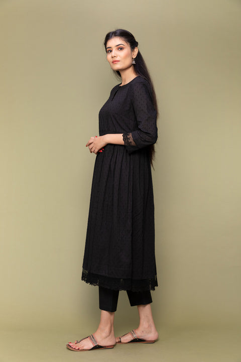 Order Black Textured Cotton Kurta & Pants with Lime Chanderi Dupatta - Set of 3

