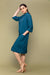 Teal Blue Cotton Shirt Dress with Lace Inserts