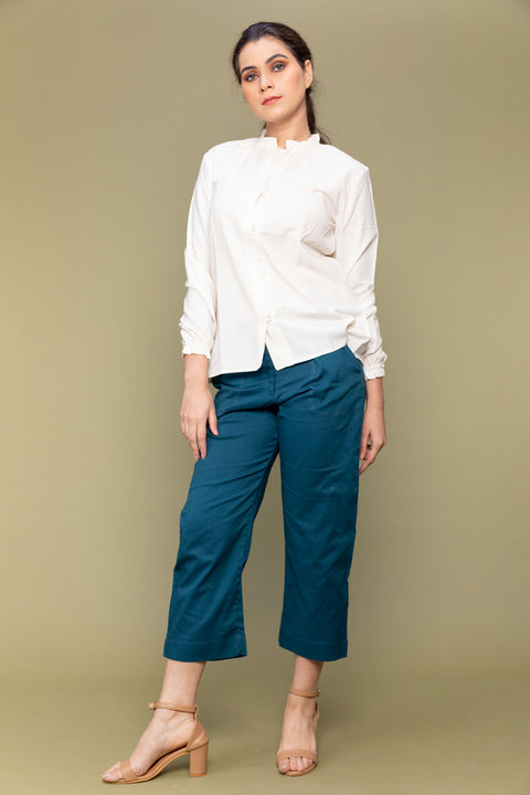 Order Ruffle Shirt in Off-White Handwoven Cotton | Vinusto