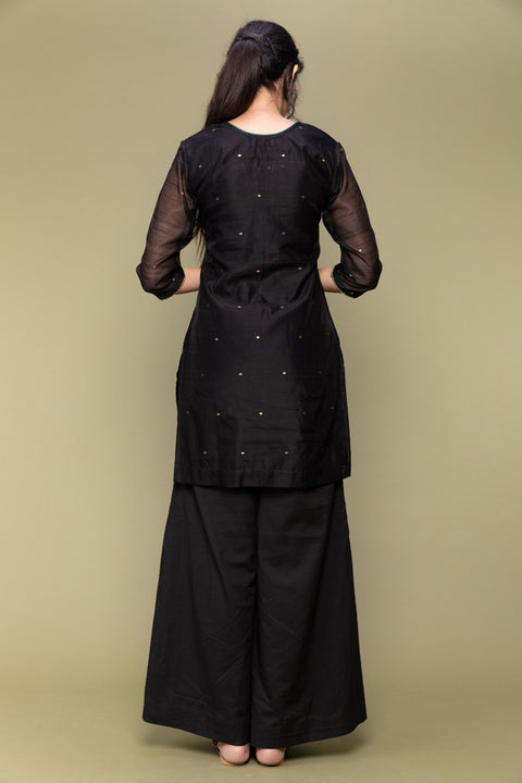 Black Chanderi Handloom Kurti With Box Pleat