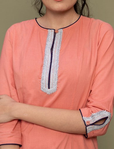 Order Coral Orange A-Line Cotton Kurta with Palazzo - Set of 2

