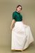 Coordinates- Forest Green Crop Shirt in Handwoven Cotton  & Chanderi Handloom Skirt in Ivory (Set of 2)