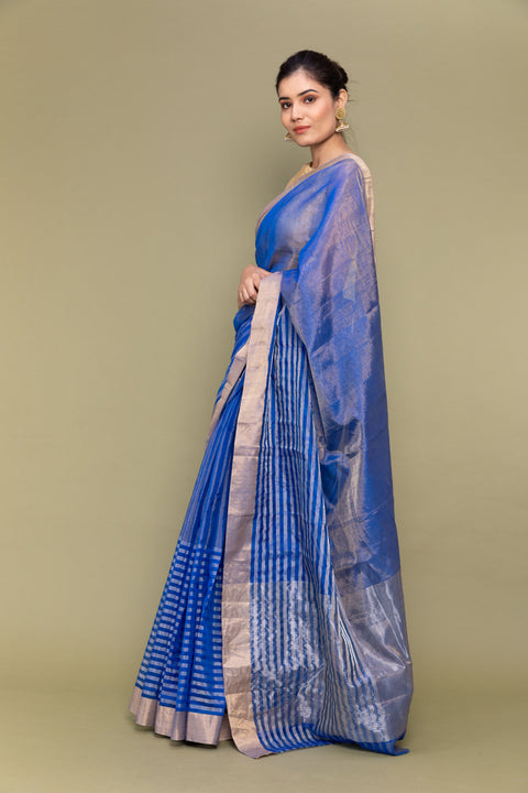 Order Royal Blue Tissue Saree with Zari Stripes | Handloom Collection

