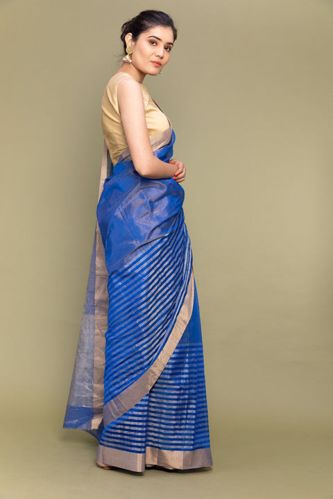 Luxury Royal Blue Tissue Saree with Zari Stripes | Handloom Collection

