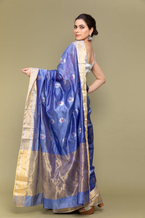 Order Sky Blue Handloom Silk Saree with Silver Motifs

