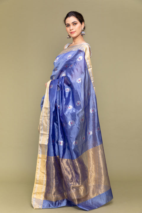 Luxury Sky Blue Handloom Silk Saree with Silver Motifs

