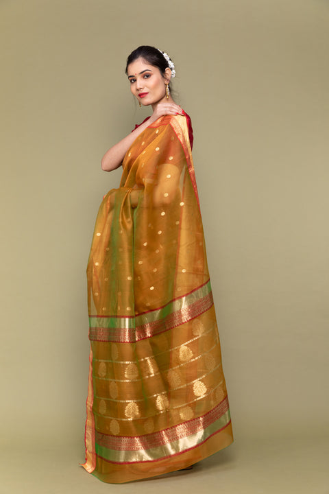 Luxury Caramel Brown Handloom Silk Saree with Jacquard Border

