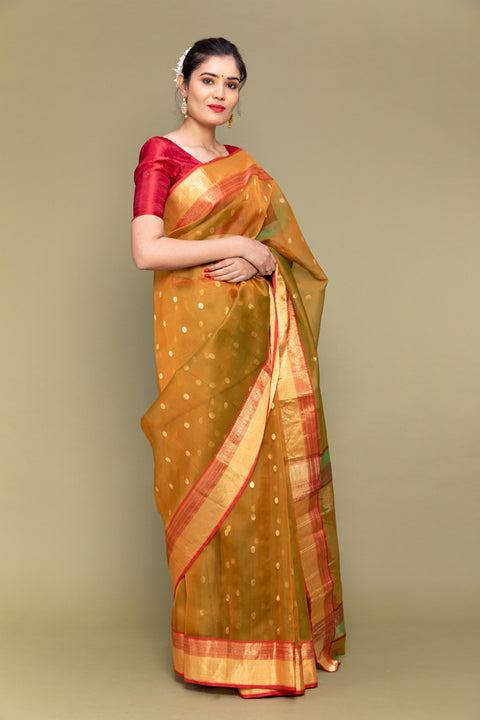 Order Caramel Brown Handloom Silk Saree with Jacquard Border


