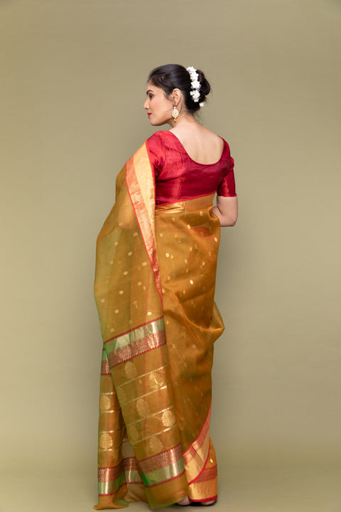 Premium Caramel Brown Handloom Silk Saree with Jacquard Border


