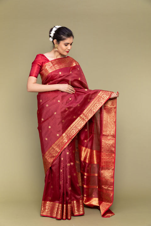 Order Ruby Red Handloom Silk Saree with Jacquard Border

