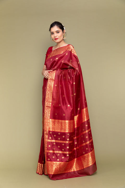 Buy Ruby Red Handloom Silk Saree with Jacquard Border

