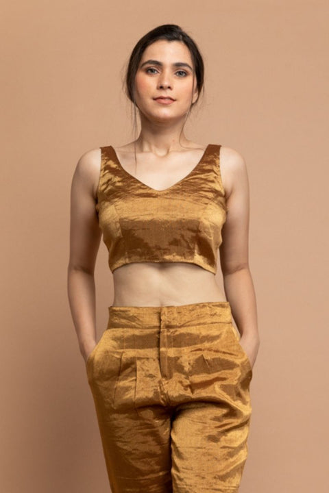 Buy Sleeveless Gold Zari Blouse | Vinusto