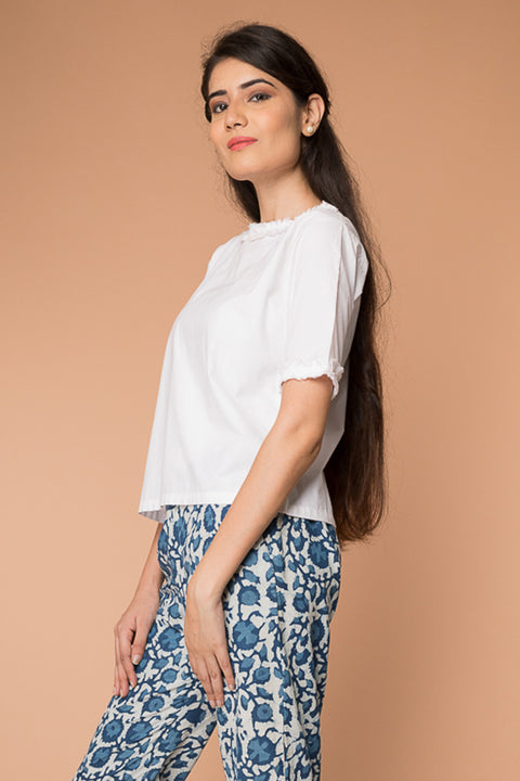 Buy White Cotton Top with Fringe Sleeves | Vinusto