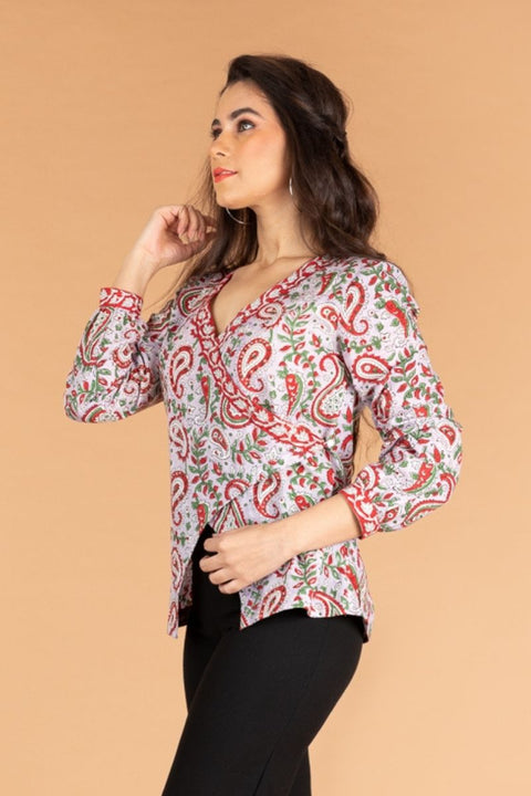 Order Wrap Around Top in Lilac Hand Block Print Cotton | Vinusto